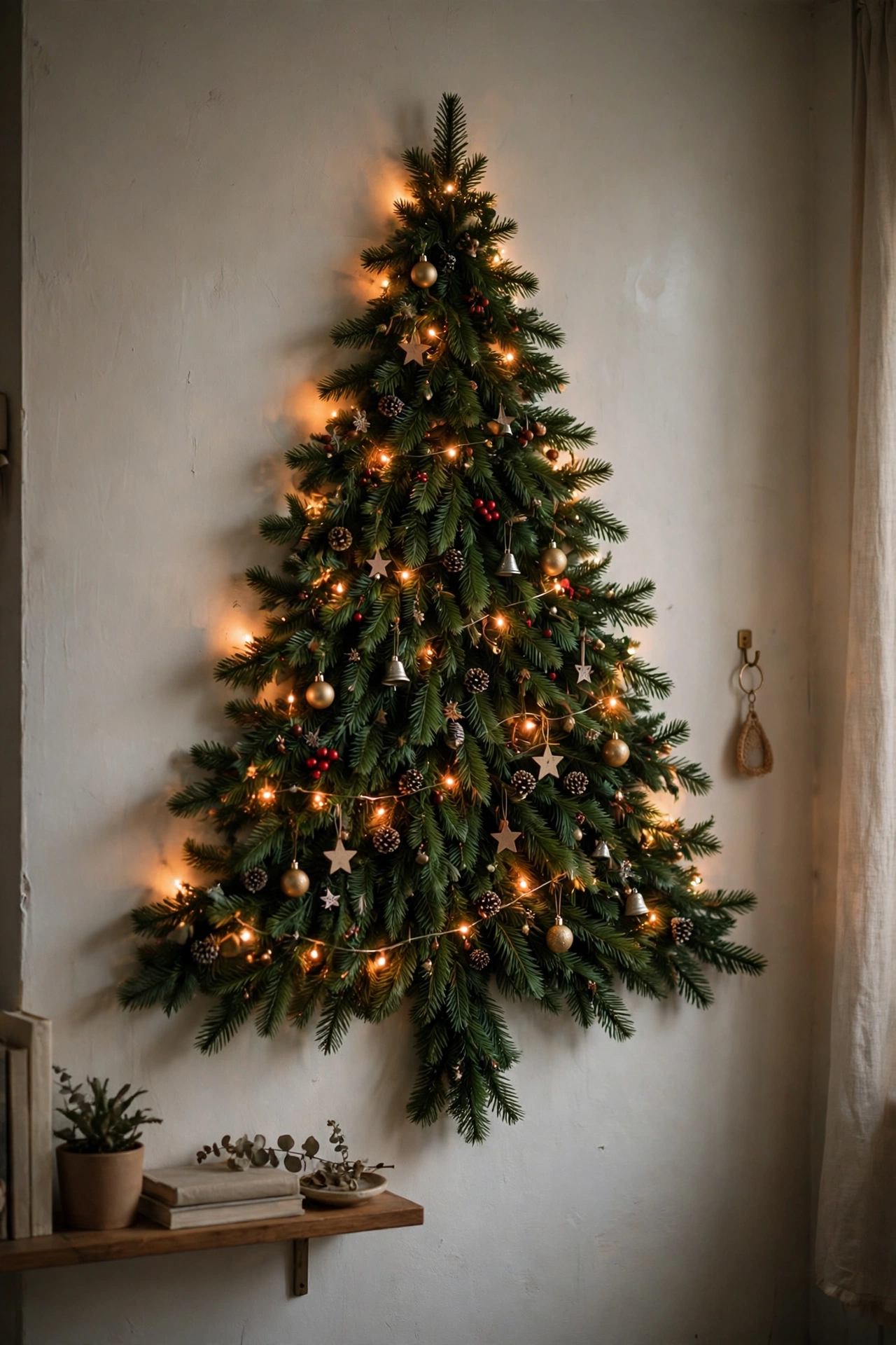 Wall-mounted garland Christmas tree for small spaces