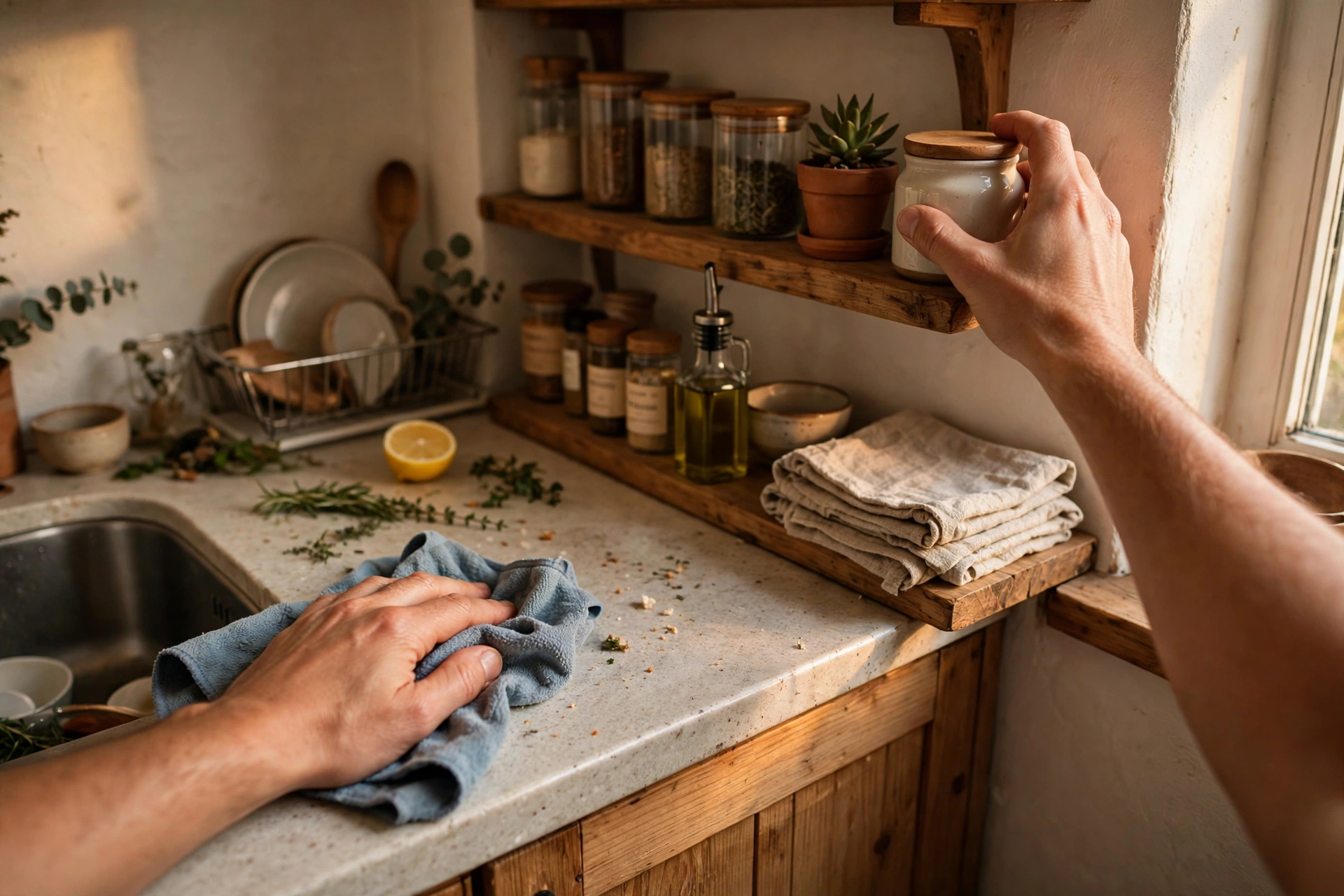 Ten-minute kitchen reset putting everything back in place